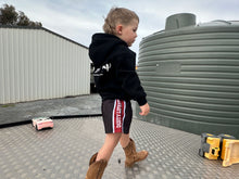 Load image into Gallery viewer, FOOTY SHORTS | KIDS | BLACK &amp; RED STRIPE
