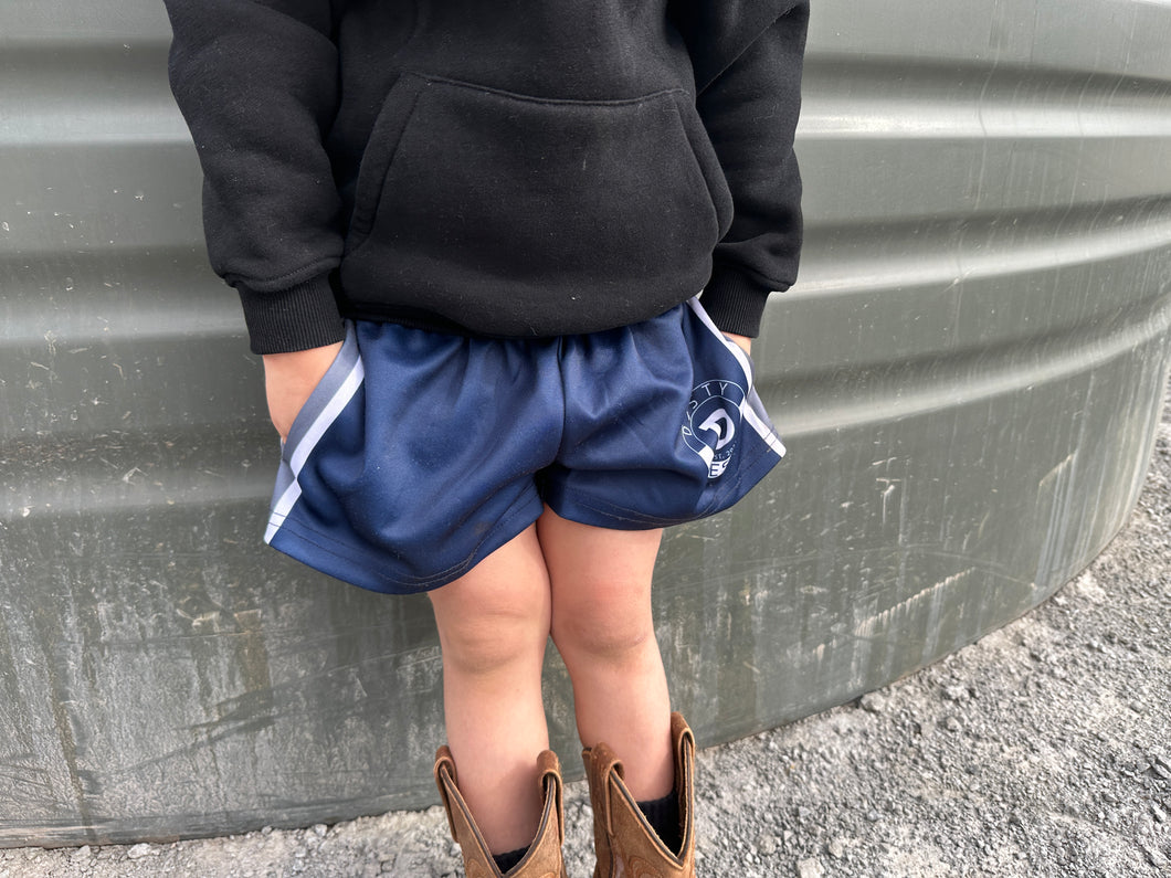 FOOTY SHORTS | KIDS | NAVY & GREY STRIPE