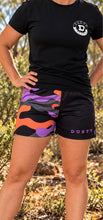 Load image into Gallery viewer, FOOTY SHORTS | PURPLE/ORANGE CAMO
